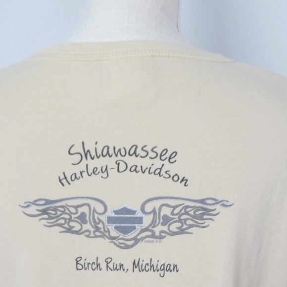 Vintage Y2K Harley Davidson Tan Cream Tee with Tattoo Sleeve Mesh Large - Picture 5 of 13